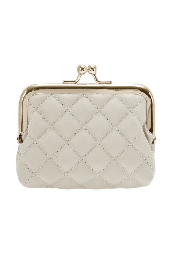 1 Pc Coin Purse Wallet Argyle Pattern Clip Buckle Coin Purse Pouch White