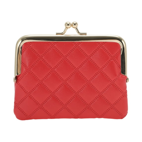 Unique Bargains 1 Pc Coin Purse Wallet Argyle Texture Clip Buckle Coin Purse Pouch Red