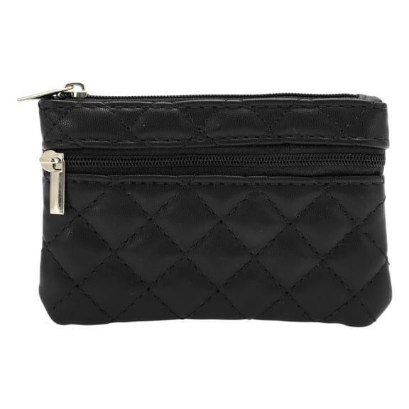 Unique Bargains 1 Pc Coin Purse Wallet Argyle Two Zippers Coin Purse Pouch Black