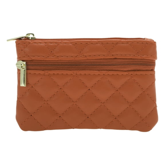 Unique Bargains 1 Pc Coin Purse Wallet Argyle Two Zippers Coin Purse Pouch Light Brown