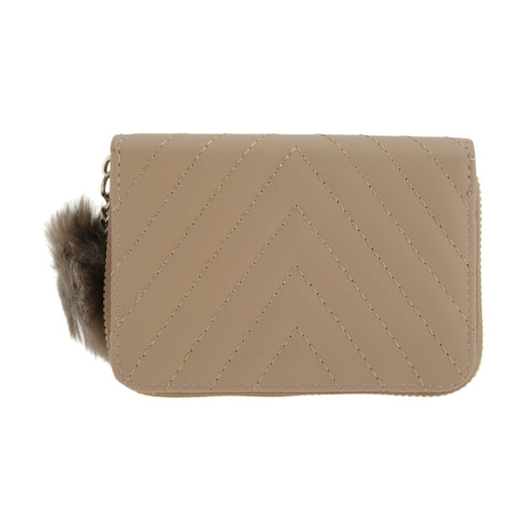 Unique Bargains 1 Pc Coin Purse Wallet Portable Diagonal Stitching And Plush Balls Coin Purse Pouch Khaki