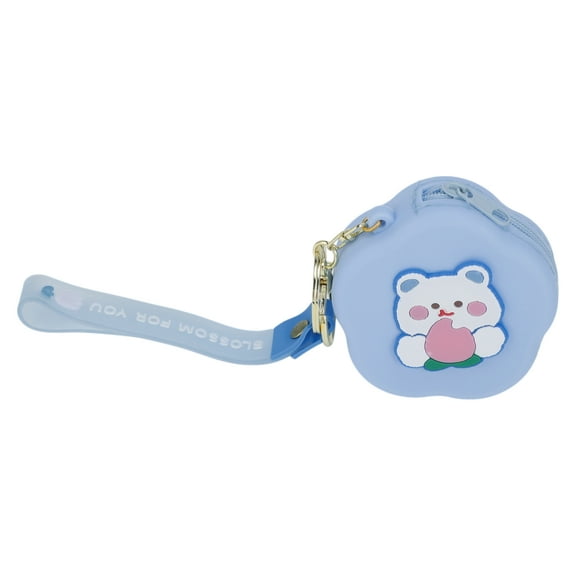 Unique Bargains 1 Pc Coin Purse Wallet Portable Flower Shape Bears Coin Purse Pouch Blue White