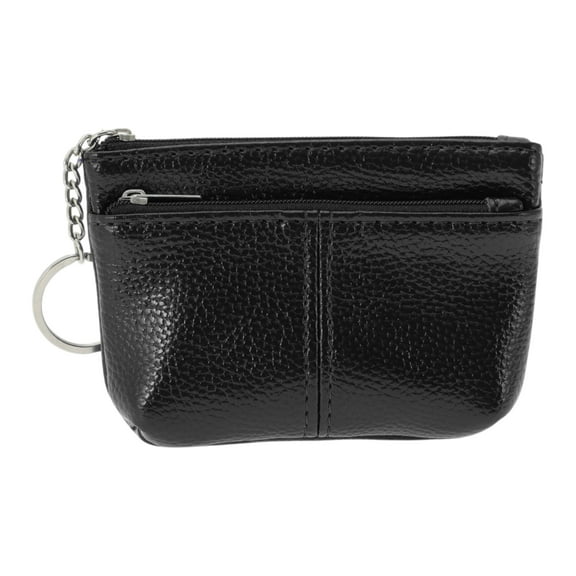 Unique Bargains 1 Pc Coin Purse Wallet Portable Mid-Line Two Zipper Pocket Coin Purse Pouch Black