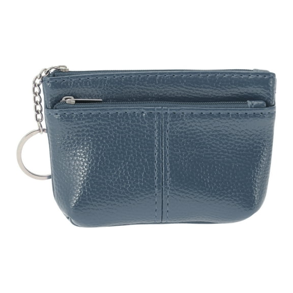 Unique Bargains 1 Pc Coin Purse Wallet Portable Mid-Line Two Zipper Pocket Coin Purse Pouch Haze Blue