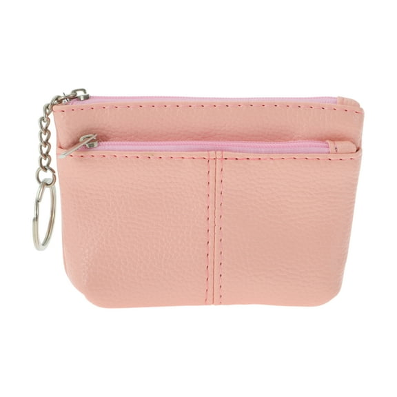 Unique Bargains 1 Pc Coin Purse Wallet Portable Mid-Line Two Zipper Pocket Coin Purse Pouch Pink