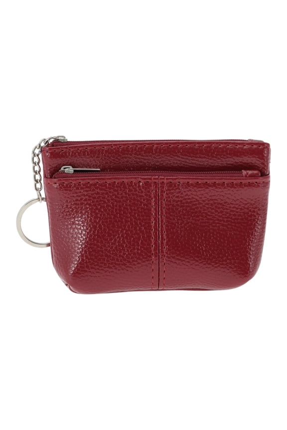 1 Pc Coin Purse Wallet Portable Mid-Line Two Zipper Pocket Coin Purse Pouch Red