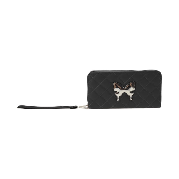 Unique Bargains 1 Pc Coin Purse Wallet Portable Rhombus Check Swallowtail Zip Around Wristlet Coin Purse Pouch Black