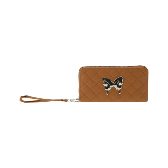 Unique Bargains 1 Pc Coin Purse Wallet Portable Rhombus Check Swallowtail Zip Around Wristlet Coin Purse Pouch Brown