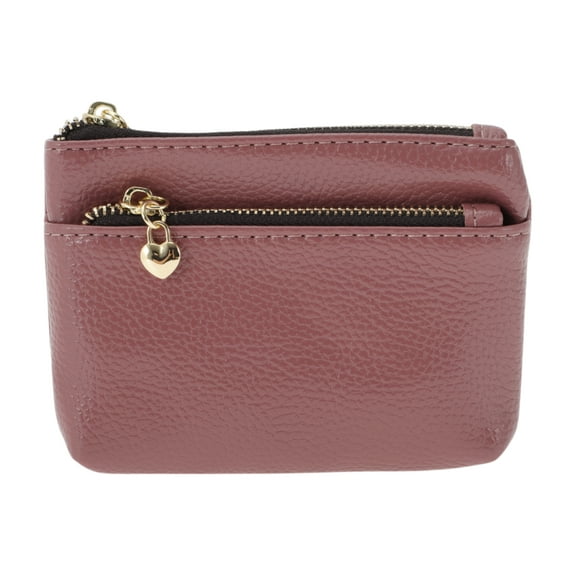 Unique Bargains 1 Pc Coin Purse Wallet Portable Symmetrical Three Zipper Pocket Coin Purse Pouch Oak Red