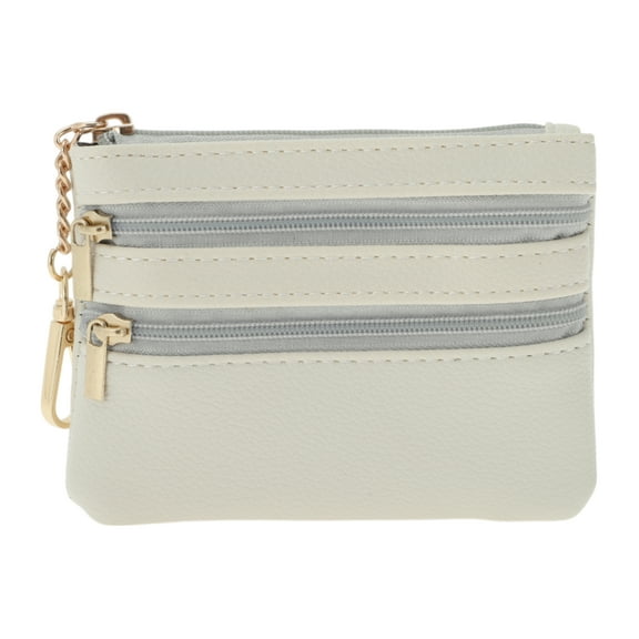 Unique Bargains 1 Pc Coin Purse Wallet Portable Three Zipper Pocket With Pattern Buckle Coin Purse Pouch Beige White