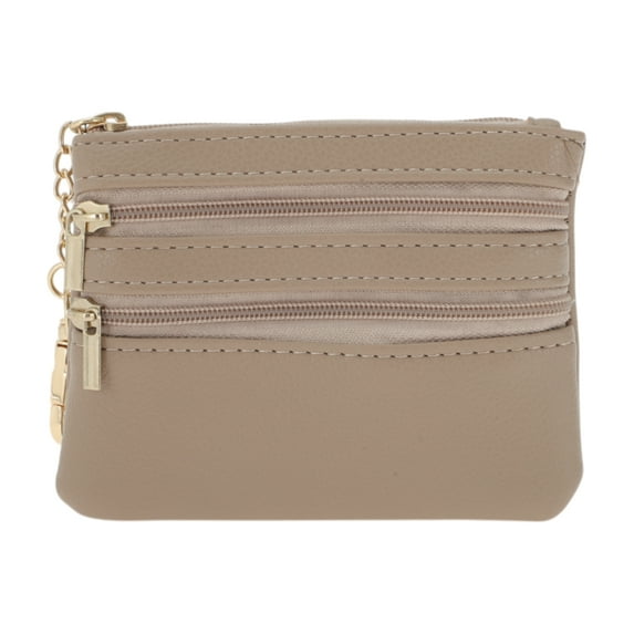Unique Bargains 1 Pc Coin Purse Wallet Portable Three Zipper Pocket With Pattern Buckle Coin Purse Pouch Camel Color