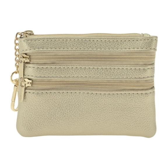 Unique Bargains 1 Pc Coin Purse Wallet Portable Three Zipper Pocket With Pattern Buckle Coin Purse Pouch Champagne Color