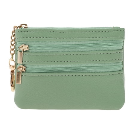 Unique Bargains 1 Pc Coin Purse Wallet Portable Three Zipper Pocket With Pattern Buckle Coin Purse Pouch Green