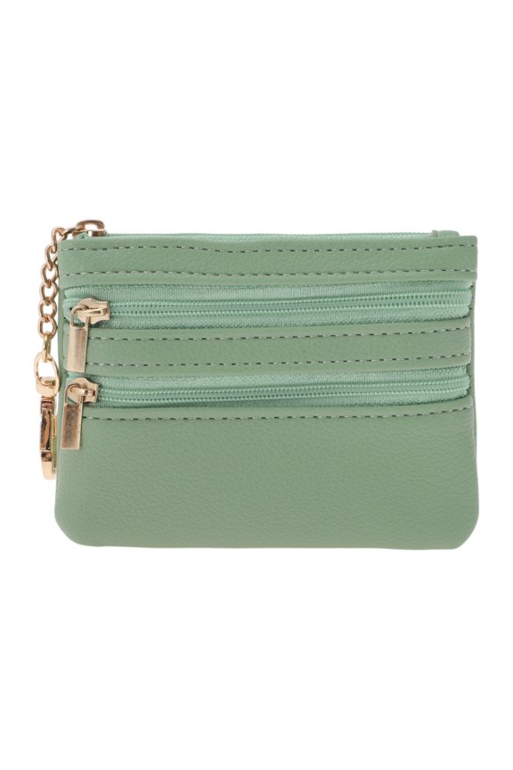 1 Pc Coin Purse Wallet Portable Three Zipper Pocket With Pattern Buckle Coin Purse Pouch Green