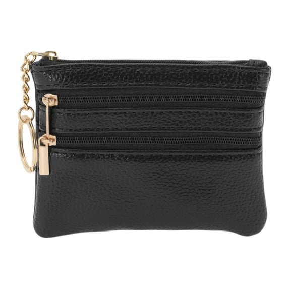 Unique Bargains 1 Pc Coin Purse Wallet Portable Three Zipper Pocket With Pattern Coin Purse Pouch Black