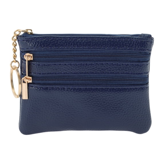 Unique Bargains 1 Pc Coin Purse Wallet Portable Three Zipper Pocket With Pattern Coin Purse Pouch Blue