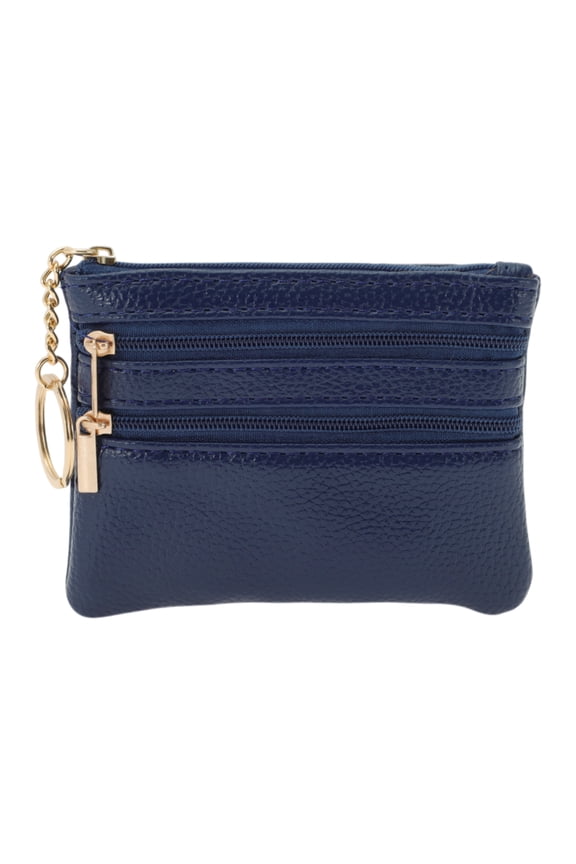 1 Pc Coin Purse Wallet Portable Three Zipper Pocket With Pattern Coin Purse Pouch Blue