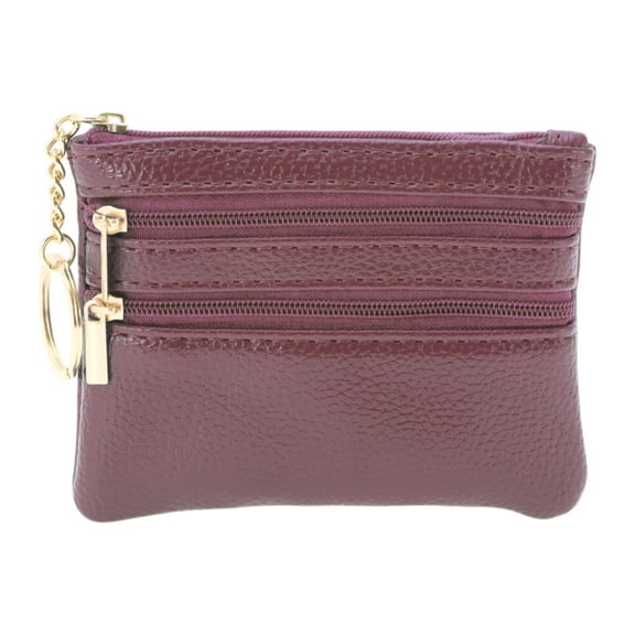 Unique Bargains 1 Pc Coin Purse Wallet Portable Three Zipper Pocket With Pattern Coin Purse Pouch Oak Red