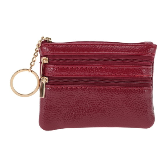 Unique Bargains 1 Pc Coin Purse Wallet Portable Three Zipper Pocket With Pattern Coin Purse Pouch Red