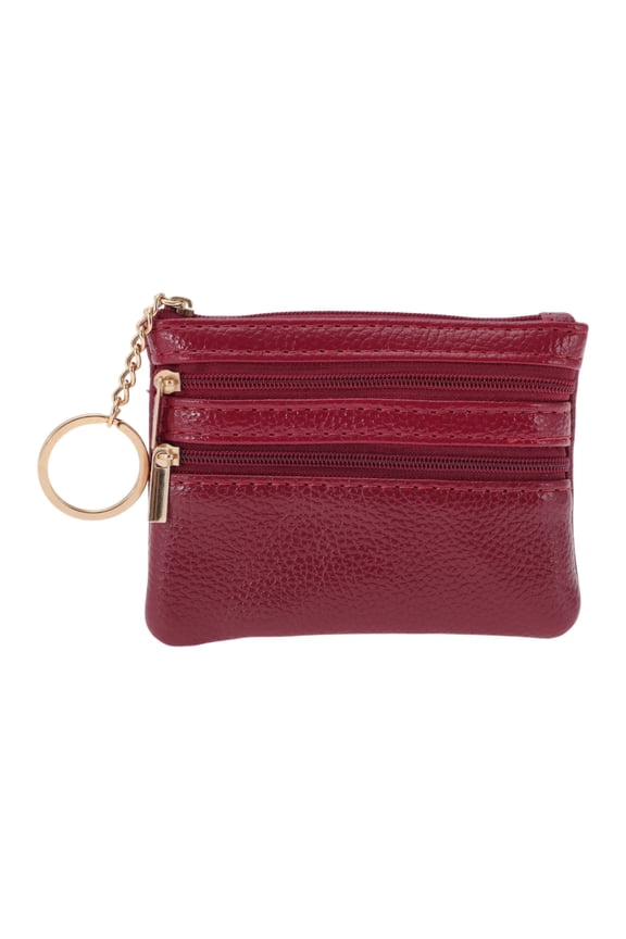 1 Pc Coin Purse Wallet Portable Three Zipper Pocket With Pattern Coin Purse Pouch Red