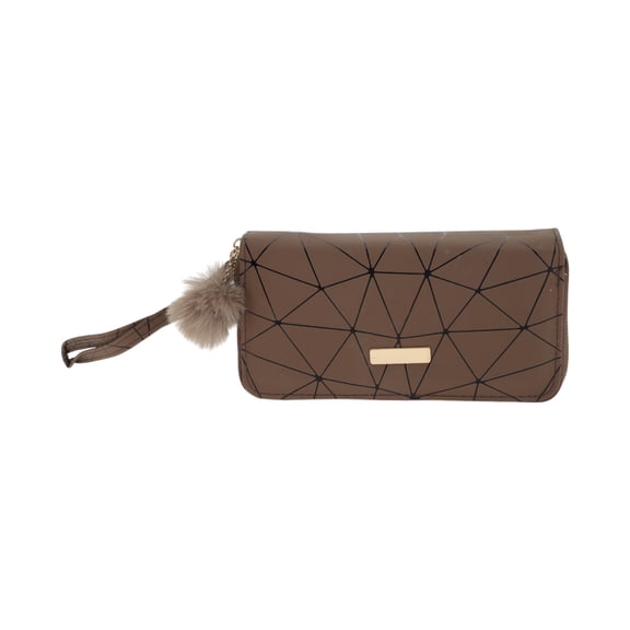 Unique Bargains 1 Pc Coin Purse Wallet Portable Triangle Double Zipspers Coin Purse Pouch Brown
