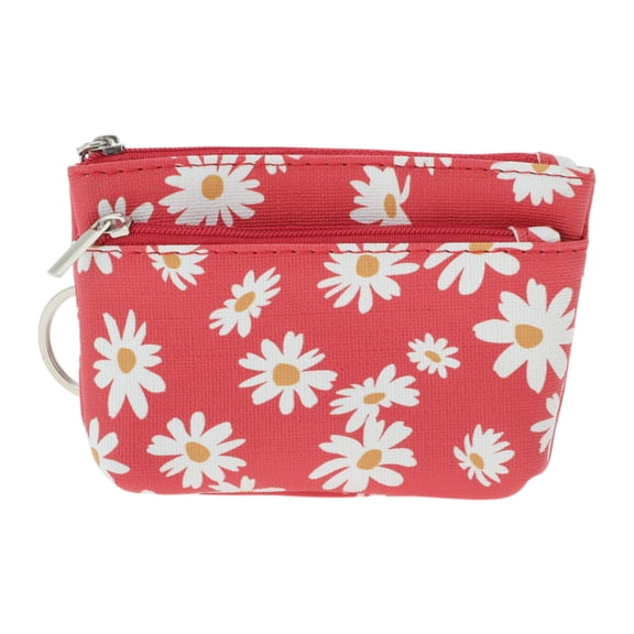 Unique Bargains 1 Pc Coin Purse Wallet Portable Two Zippered Pockets Floral Coin Purse Pouch Red