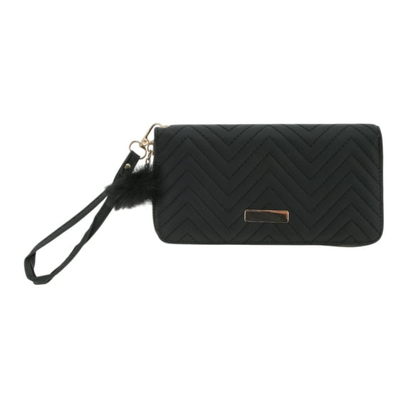 Unique Bargains 1 Pc Coin Purse Wallet Portable W-Shaped Corrugated Plush Ball Zipper Coin Purse Pouch Black