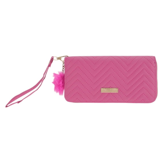 Unique Bargains 1 Pc Coin Purse Wallet Portable W-Shaped Corrugated Plush Ball Zipper Coin Purse Pouch Rose Red