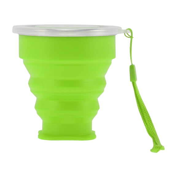 Unique Bargains 1 Pc Collapsible Cups Portable Folding Cup with Wrist Strap Folded Height 2.5cm Camping Water Cup 200ml Green