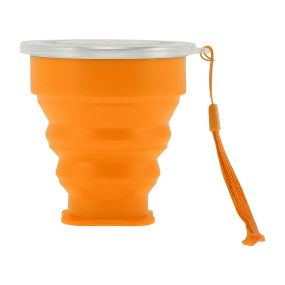 Unique Bargains 1 Pc Collapsible Cups Portable Folding Cup with Wrist Strap Folded Height 2.5cm Camping Water Cup 200ml Orange