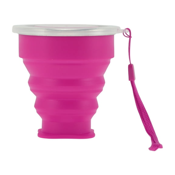 Unique Bargains 1 Pc Collapsible Cups Portable Folding Cup with Wrist Strap Folded Height 2.5cm Camping Water Cup 200ml Rose Red