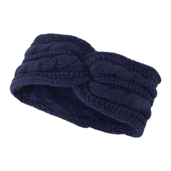 Unique Bargains 1 Pc Women's Warm Headband Cross Cable Knitted Headband Dark Blue
