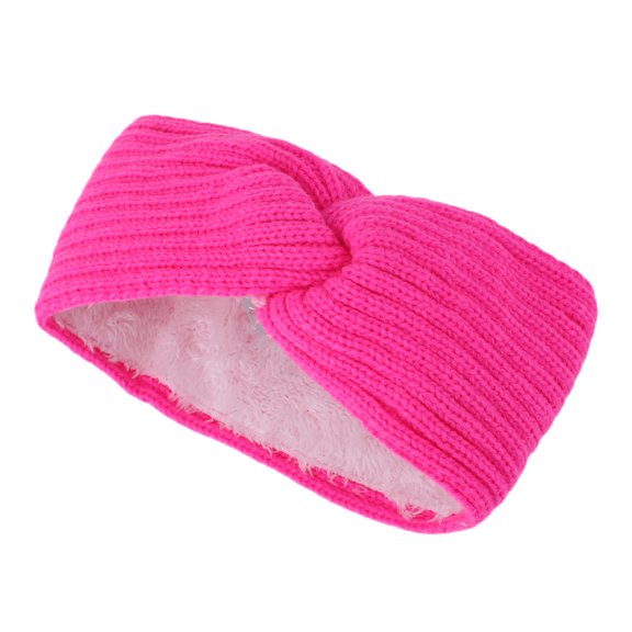 Unique Bargains 1 Pc Women's Warm Cross Knitted Headband Winter Ear Warmer Head Wraps Fluorescent Rose Red