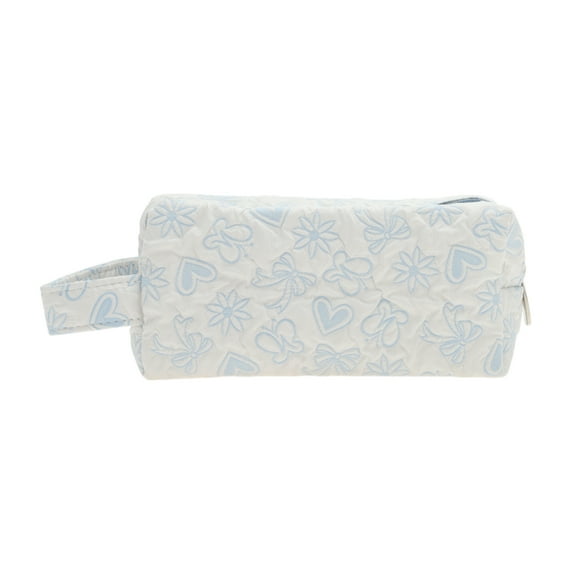 Unique Bargains 1 Pc Compact Rectangle Hearts Makeup Bag for Travel Small Blue Polyester