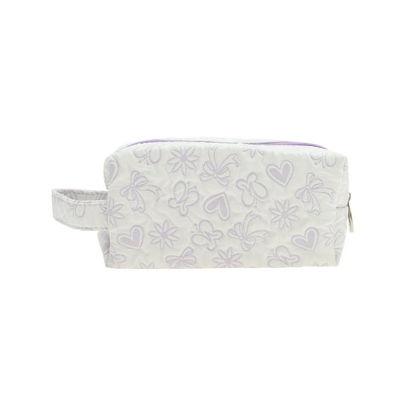 Unique Bargains 1 Pc Compact Rectangle Hearts Makeup Bag for Travel Small Purple Polyester