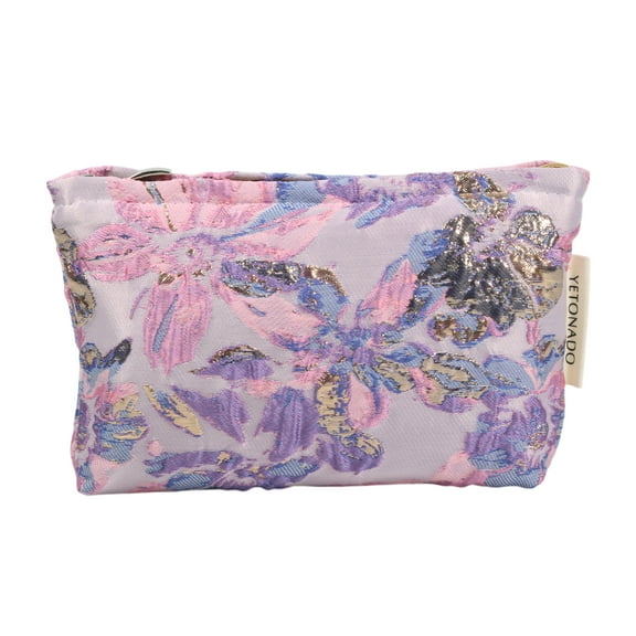 Unique Bargains 1 Pc Convenient Embossment Flower Handheld Makeup Bag for Vacation Large Purple Polyester