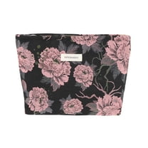 Unique Bargains 1 Pc Convenient Flower Makeup Bag Polyester Black Pink Large