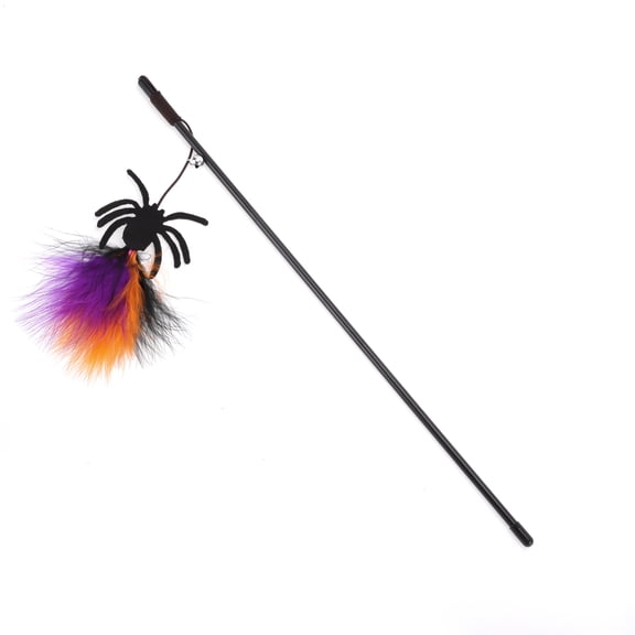 Unique Bargains 1 Pc Convenient Spider Pattern Cat Playing Rod for Indoor Orange Black Purple Plastic