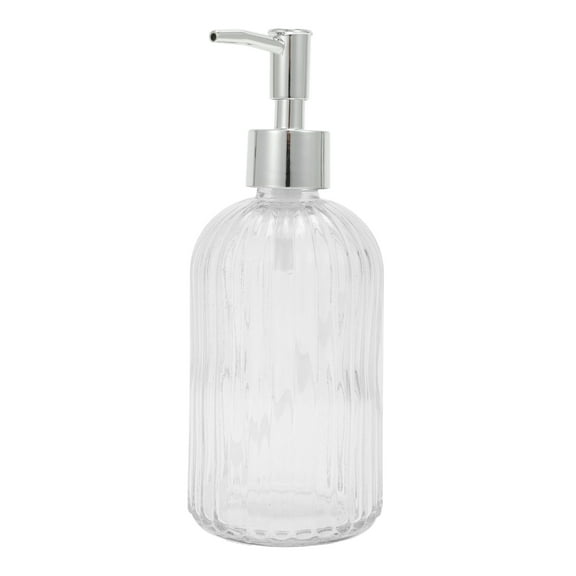 Unique Bargains 1 Pc Convenient Vertical Stripe Soap Dispenser 13.53oz Clear Silver