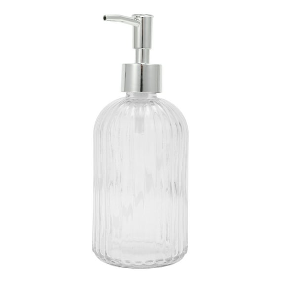 Unique Bargains 1 Pc Convenient Vertical Stripe Soap Dispenser 13.53oz Clear Silver