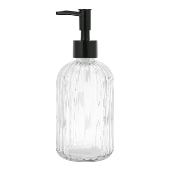 Unique Bargains 1 Pc Convenient Vertical Stripes Soap Dispenser 13.53oz Clear Black