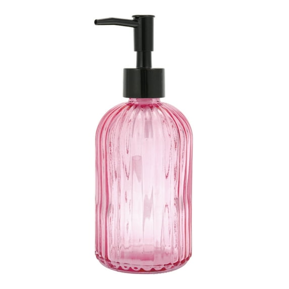 Unique Bargains 1 Pc Convenient Vertical Stripes Soap Dispenser 13.53oz Pink Black