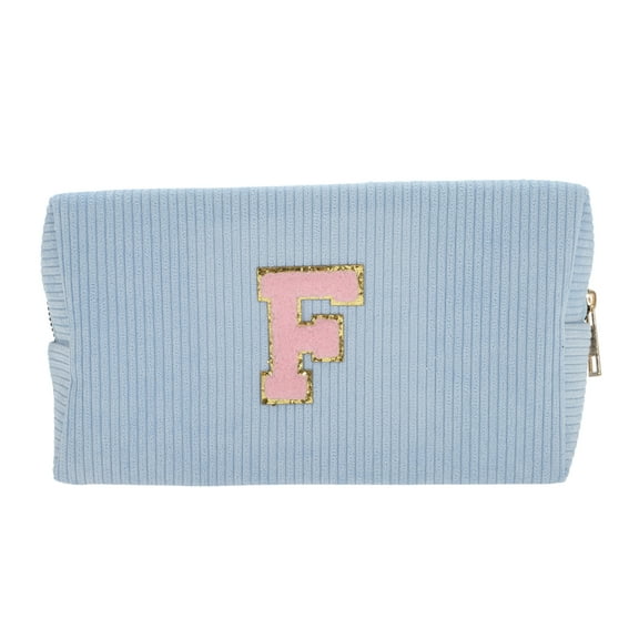Unique Bargains 1 Pc Corduroy Rectangular Letter F Makeup Bag Sky Blue