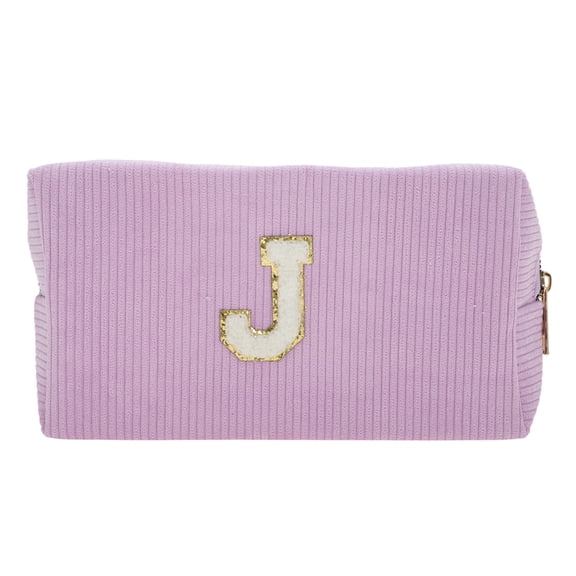Unique Bargains 1 Pc Corduroy Rectangular Letter J Makeup Bag Pink Purple