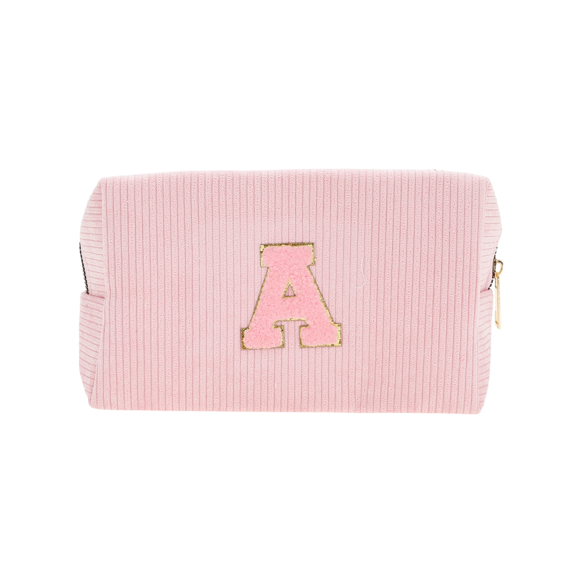 Unique Bargains 1 Pc Corduroy Rectangular Letter Makeup Bag Pink [Letter A]