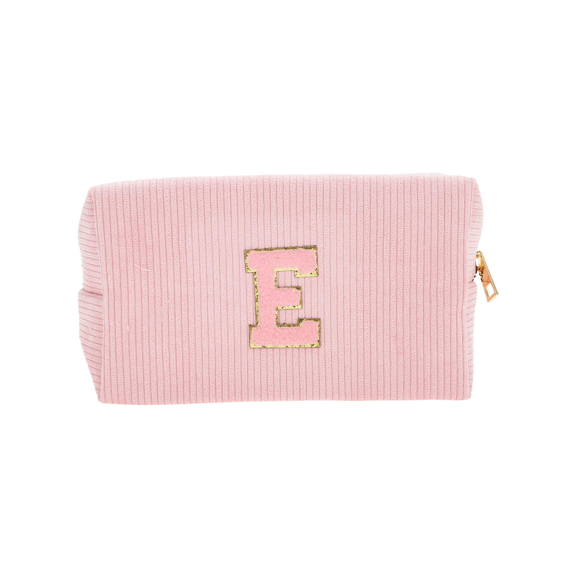 Unique Bargains 1 Pc Corduroy Rectangular Letter Makeup Bag Pink [Letter E]