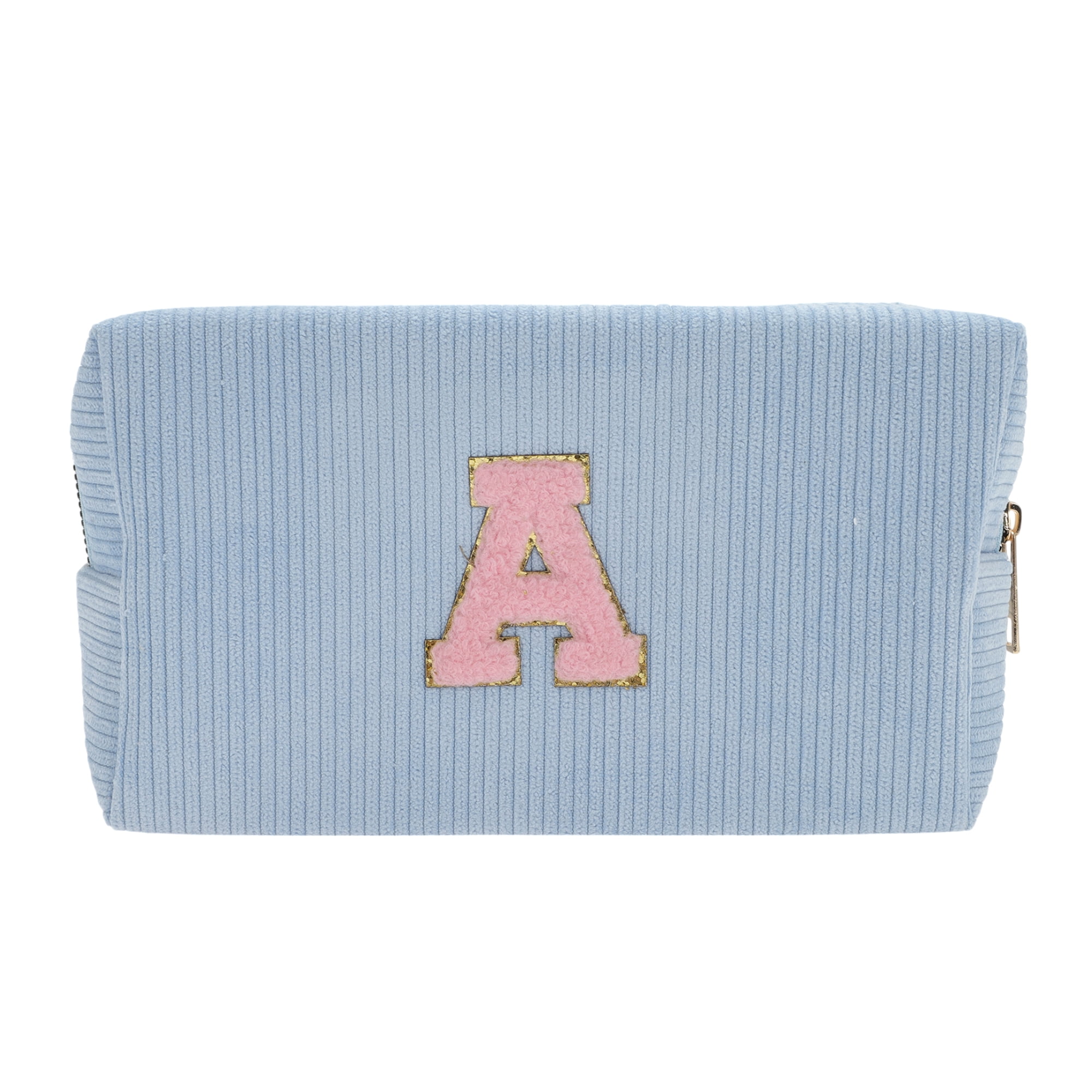 Unique Bargains 1 Pc Corduroy Rectangular Letter Makeup Bag Sky Blue [Letter A]