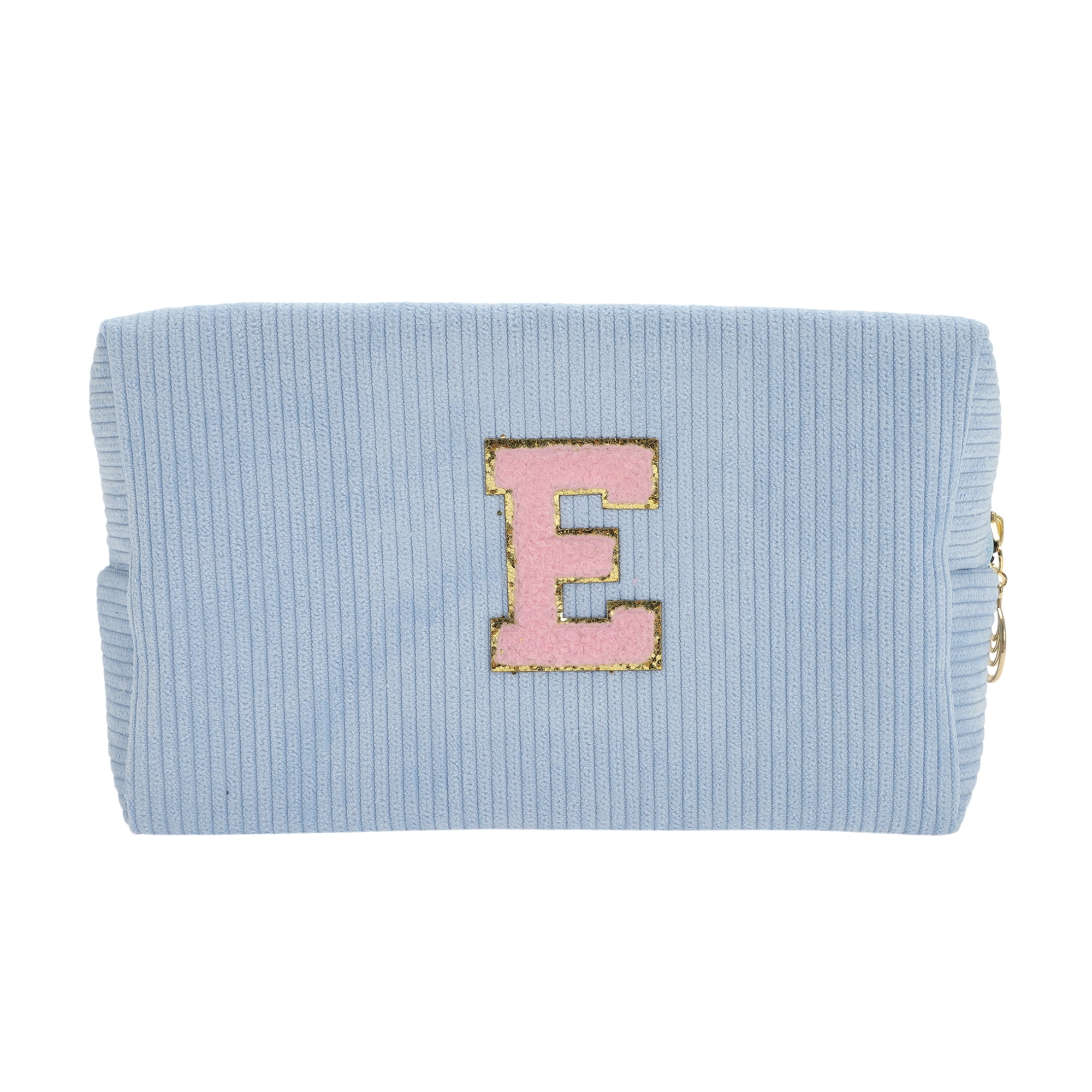 Unique Bargains 1 Pc Corduroy Rectangular Letter Makeup Bag Sky Blue [Letter E]