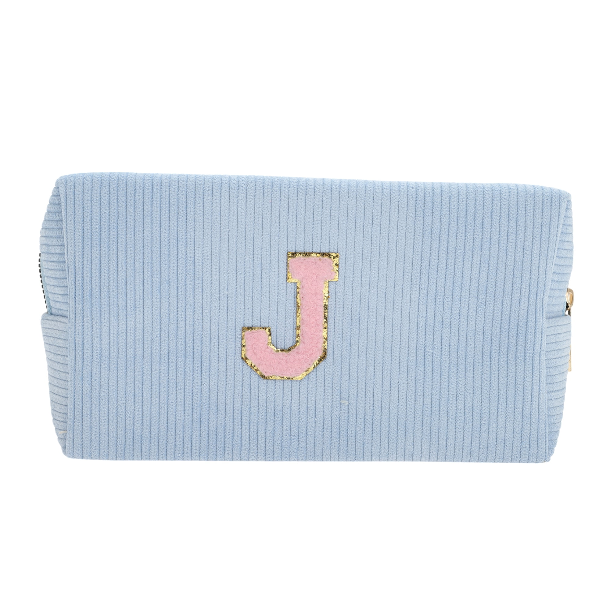 Unique Bargains 1 Pc Corduroy Rectangular Letter Makeup Bag Sky Blue [Letter J]