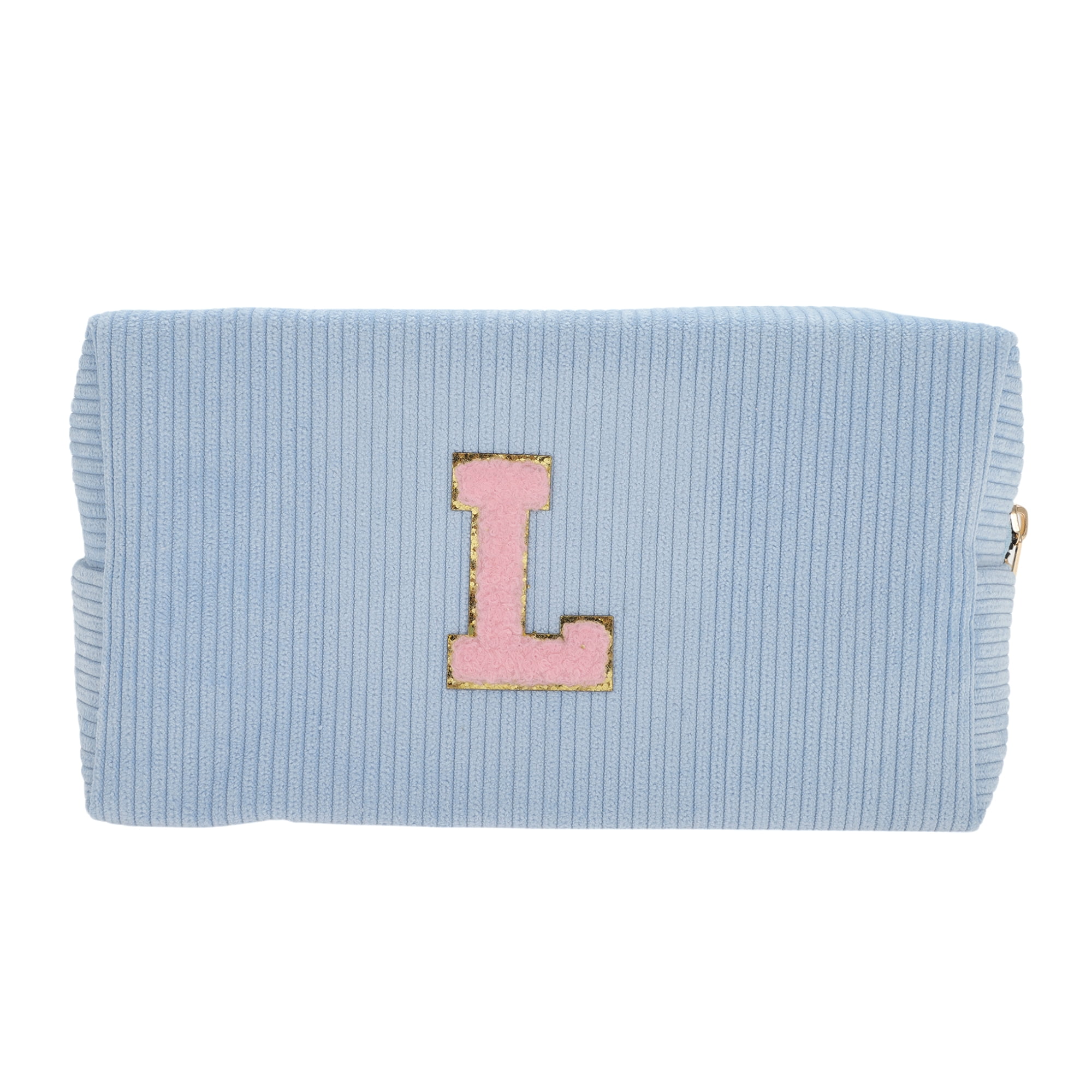 Unique Bargains 1 Pc Corduroy Rectangular Letter Makeup Bag Sky Blue [Letter L]